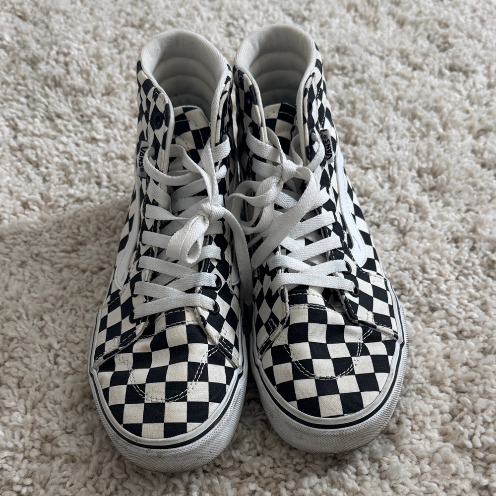Vans Black and White Checkered High-Top Sneakers